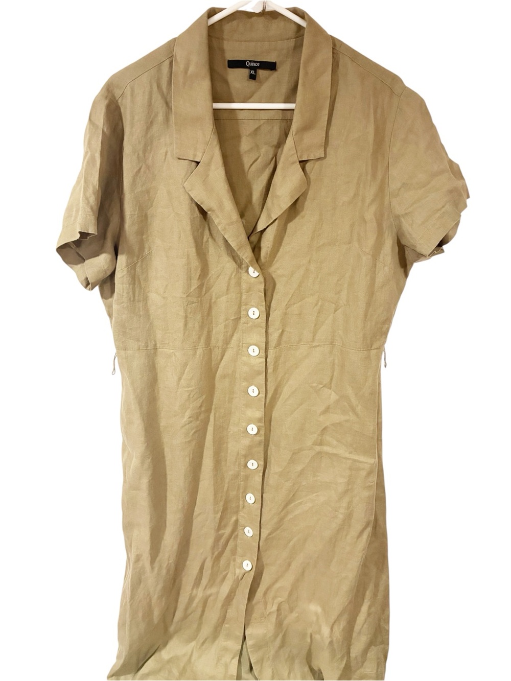 Quince Womens Shirt Dress Beige Notch Lapel Button Organic‎ Linen Size XL